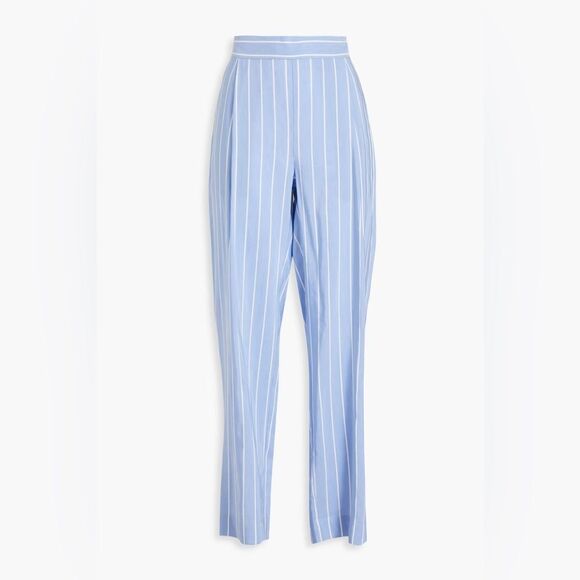 VINCE Pleated woven linen blend wide-leg pants in blue stripe - Picture 4 of 14